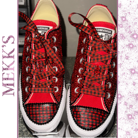 Plaid & Bling Red Converse